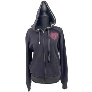 Victoria's Secret PINK Rhinestone Guitar Love Rock Zip Up Hoodie Black Large